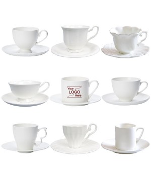 wholesale Sublimation Custom Decal Printing cups simple white blank Ceramic Bone China coffee tea cup and Saucer set
