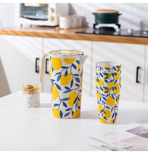 OEM colorful biodegradable 5 pcs bamboo fiber pitcher and cup set OEM colorful biodegradable 5 pcs bamboo fiber pitcher and cup set