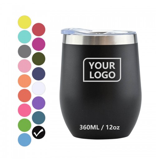 Custom Powder Coated Black 12oz Egg Shape Double Wall Thermal cup Stainless Steel Stemless Wine Glass Tumbler Custom Powder Coated Black 12oz Egg Shape Double Wall Thermal cup Stainless Steel Stemless Wine Glass Tumbler
